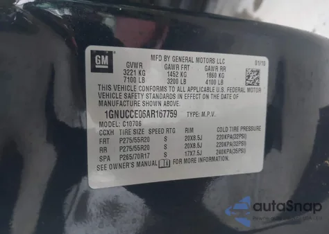 2010 Chevrolet Tahoe Ltz from USA, damaged, VIN 1GNUCCE06AR167759